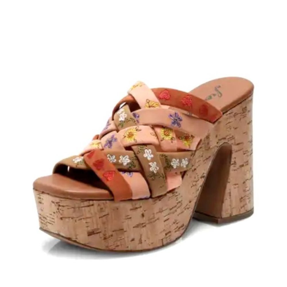 Free People Multicolor Embroidered Platform Mules